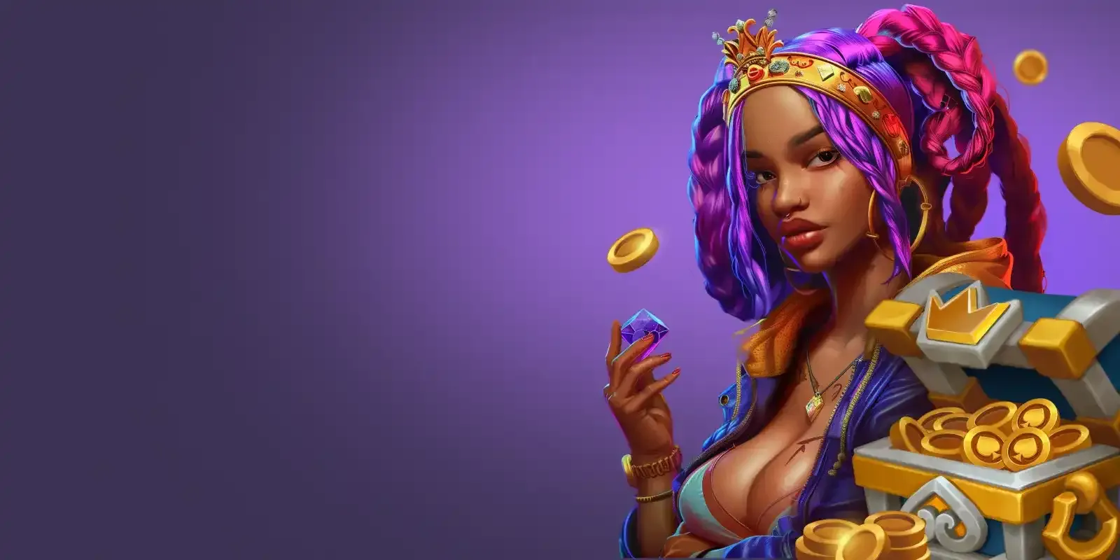 Ambiance colorée du casino en ligne Coolzino, violet profond et accents orange